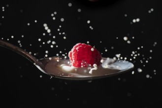 Raspberry, splash, splash, milk, food, appetising, appealing, black background, clipping