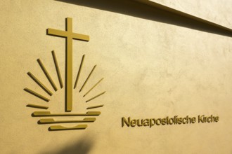 New Apostolic Church, facade with logo and lettering, Coburg, Upper Franconia, Franconia, Bavaria,