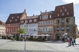 Historic buildings on the market square, Coburg, Upper Franconia, Franconia, Bavaria, Germany