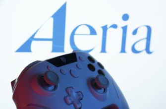 Dhaka, Bangladesh- 23 Sep 2025: A close-up of a gamepad with the Aeria seen on screen in the