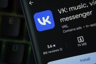 Dhaka, Bangladesh- 27 July 2025: VK app from Google Playstore is displayed on a smartphone screen