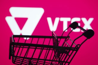 Dhaka, Bangladesh- 03 July 2025: Silhouette of a shopping cart in front of the VTEX logo,