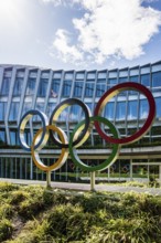 Olympic rings, headquarters of the International Olympic Committee, IOC, Lausanne, Switzerland