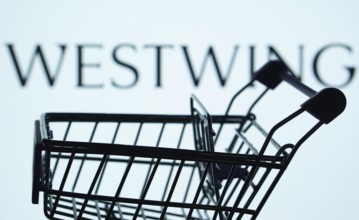 Dhaka, Bangladesh- 03 July 2025: Silhouette of a shopping cart in front of the Westwing logo,