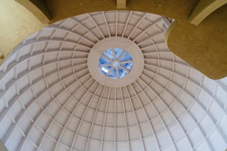 Vaulted inner dome with geometric pattern and a blue light in the centre, Stupa am Wagram