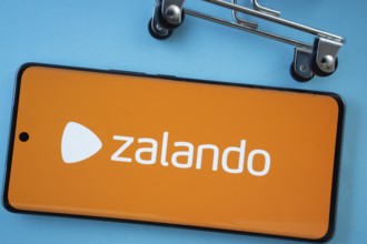 Dhaka, Bangladesh- 03 July 2025: Smartphone screen showing the Zalando logo with shopping cart