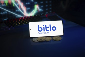 Bitlo logo displayed in front of colorful trading charts and coins with a neon ambiance