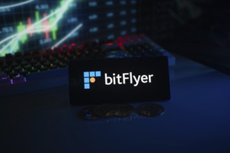 BitFlyer logo presented alongside coins and vibrant market graphs, illustrating cryptocurrency