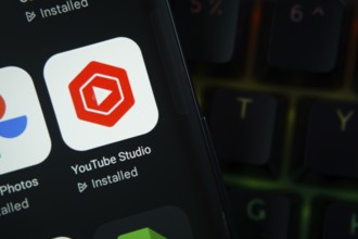 Dhaka, Bangladesh- 27 July 2025: Close-up of smartphone screen showing the youtube studio app icon
