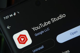 Dhaka, Bangladesh- 27 July 2025: Screen displaying youtube studio app with open and uninstall