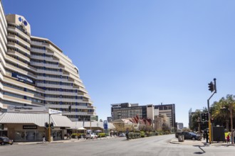 Modern downtown Windhoek, Namibia - 11 August, 2025: with tall contemporary buildings, wide
