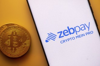 Zebpay logo on white screen next to Bitcoin, indicating crypto wallet service