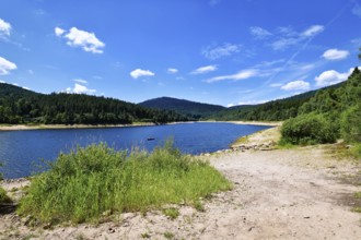 Beautiful mountain lake in the Black Forest in Forbach in Germany called Schwarzenbach Reservoir