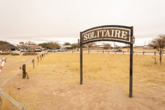 The remote desert settlement of Solitaire in Namibia - 27 August, 2025: features a sign displaying