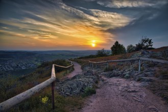 Path with rocks at sunset, Rhineland-Palatinate, Germany