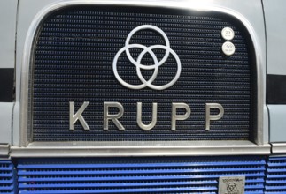 Front view of a vintage Krupp lorry, seen at a company anniversary of Energie-Mann in Westerwald