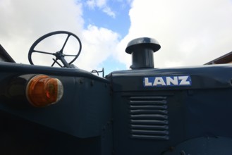 Side view of a vintage Lanz tractor, seen at a company anniversary of Energie-Mann in Westerwald