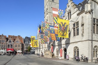 14th century city hall with belfry on the Market Square in the historic town centre of Dendermonde,