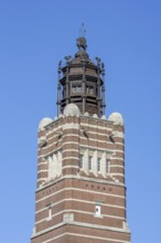 Courthouse, court house tower, expressionist brick architecture in the city centre of Dendermonde,
