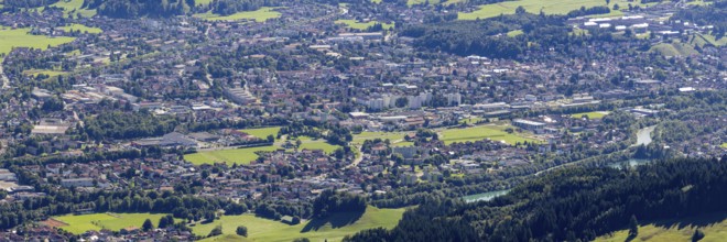 Panorama from Mittagberg, 1451m, into the Upper Illertal with the southernmost town in Germany,