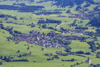Panorama from Mittagberg, 1451m, into the Upper Illertal with the municipality of Rettenberg,