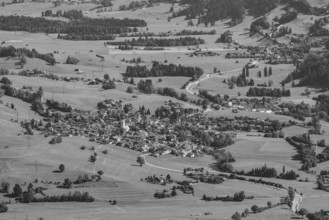 Panorama from Mittagberg, 1451m, into the Upper Illertal with the municipality of Rettenberg,
