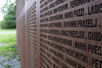 Name wall made of steel plates with a total of 2908 laser-engraved names of former concentration