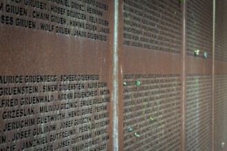 Name wall made of steel plates with a total of 2908 laser-engraved names of former concentration