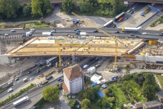 Aerial view, Kaiserberg motorway junction with construction site and bridge construction,
