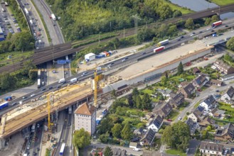 Aerial view, Kaiserberg motorway junction with construction site and bridge construction,
