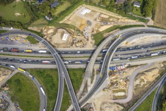 Aerial view, motorway junction Kaiserberg with construction site, motorway A40 and A3, Duissern,