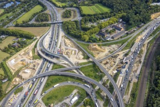Aerial view, motorway junction Kaiserberg with construction site, motorway A40 and A3, Duissern,