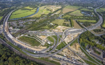 Aerial view, motorway junction Kaiserberg with construction site, motorway A40 and A3, Duissern,