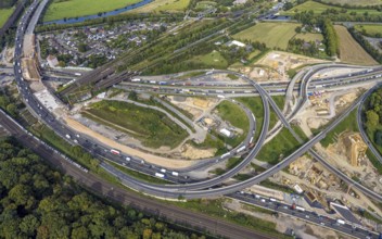 Aerial view, motorway junction Kaiserberg with construction site, motorway A40 and A3, Duissern,