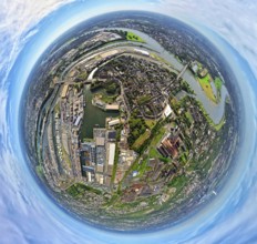 Aerial view, Ruhrort district with Ruhrort terminal, Duisburg harbour and Ruhr estuary into the