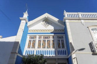 Facade of buildings in Tavira, old town, in the east of the Algarve, Portugal