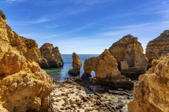 Ponta da Piedade rocky coast, rugged coastal landscape, right next to the centre of Lagos, in the