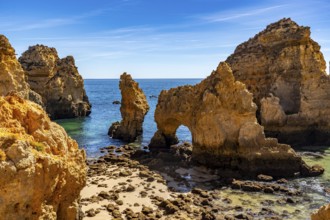Ponta da Piedade rocky coast, rugged coastal landscape, right next to the centre of Lagos, in the