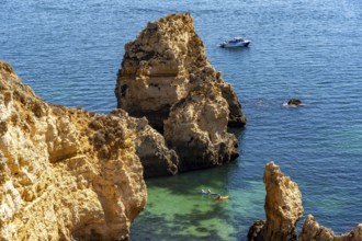 Ponta da Piedade rocky coast, rugged coastal landscape, right next to the centre of Lagos, in the
