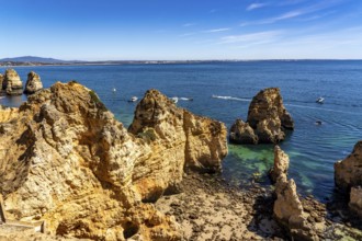 Ponta da Piedade rocky coast, rugged coastal landscape, right next to the centre of Lagos, in the