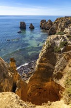 Ponta da Piedade rocky coast, rugged coastal landscape, right next to the centre of Lagos, in the
