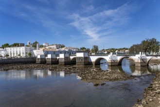 The seven-arched bridge over the Rio Gilão, in Tavira, old town, in the east of the Algarve,