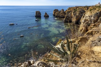 Ponta da Piedade rocky coast, rugged coastal landscape, right next to the centre of Lagos, in the