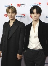 Yonashiro Sho and Sato Keigo of JO1 at the 2025 iHeartRadio Music Festival held at T-Mobile Arena