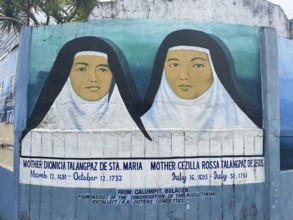 Veneration of two Catholic nuns, wall painting, Negros Occidental, Philippines