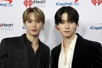 Yonashiro Sho and Sato Keigo of JO1 at the 2025 iHeartRadio Music Festival held at T-Mobile Arena