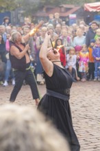 Fire-eating performance in front of a large audience on a square, Sindelfingen, Böblingen district,