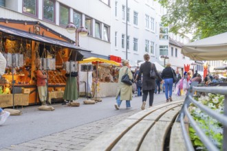Lively street market with people, stalls and urban surroundings, Sindelfingen, Böblingen district,