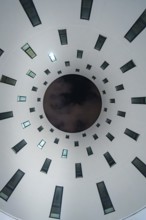 View of futuristic building with concentric window circles, Munich, Germany
