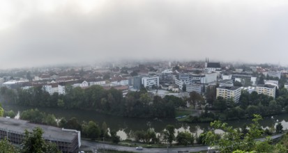 The city of Leoben in the early morning fog, Leoben, Styria, Austria